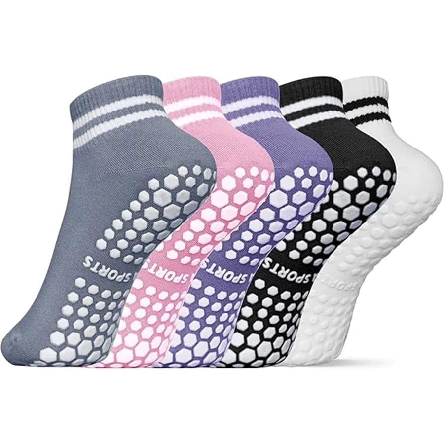 Non Slip Yoga Socks for Women - Grip Non Socks with Double Stripes - NORDUM.SHOP