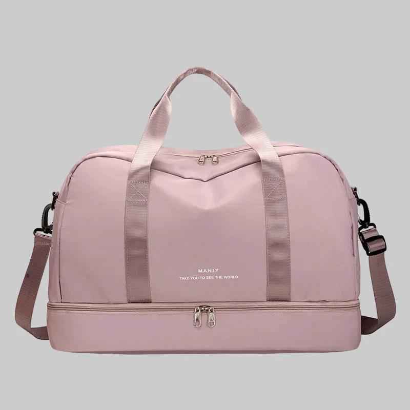 travel duffel bag light pink front view