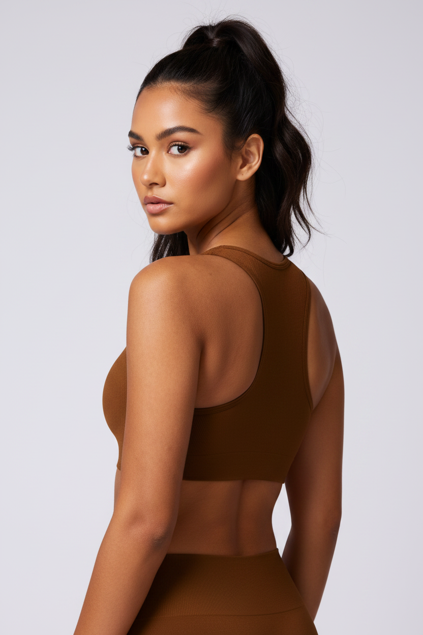 Brown Racerback Sports Bra Back View