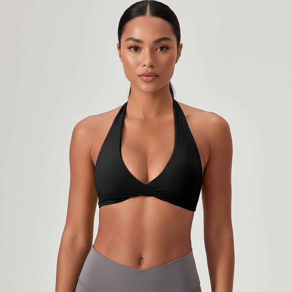Sculpt Halter Sports Bra – Deep V Backless Gym Top - NORDUM.SHOP