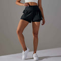 high waisted 2 in 1 shorts women black