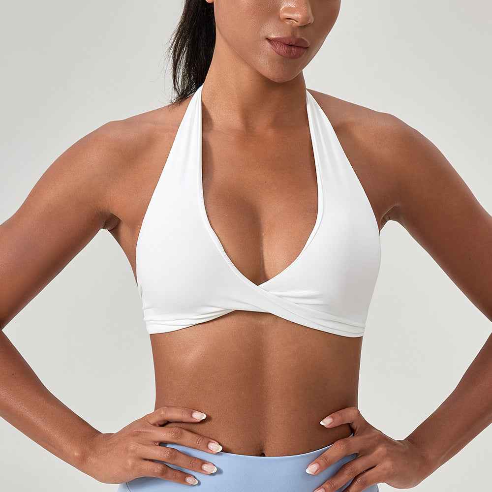 Sculpt Halter Sports Bra – Deep V Backless Gym Top - NORDUM.SHOP