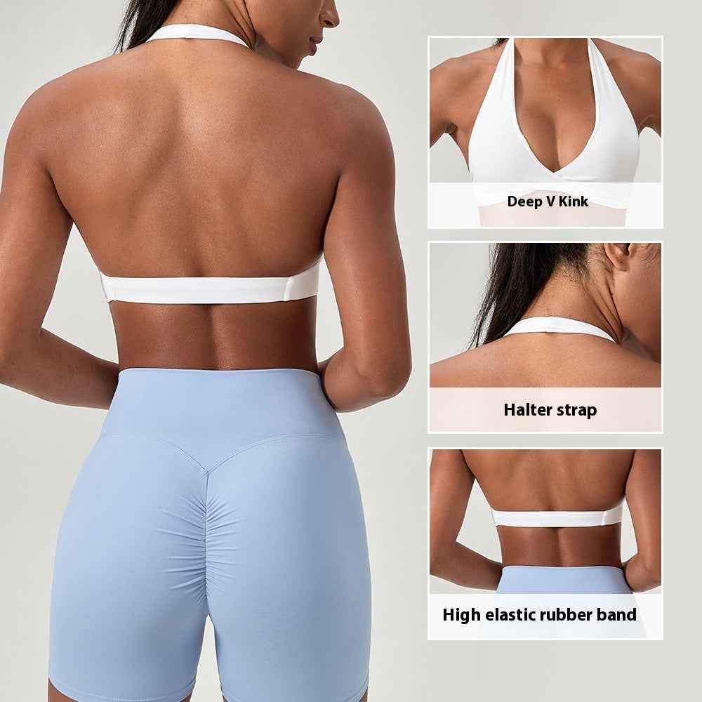 Sculpt Halter Sports Bra – Deep V Backless Gym Top - NORDUM.SHOP