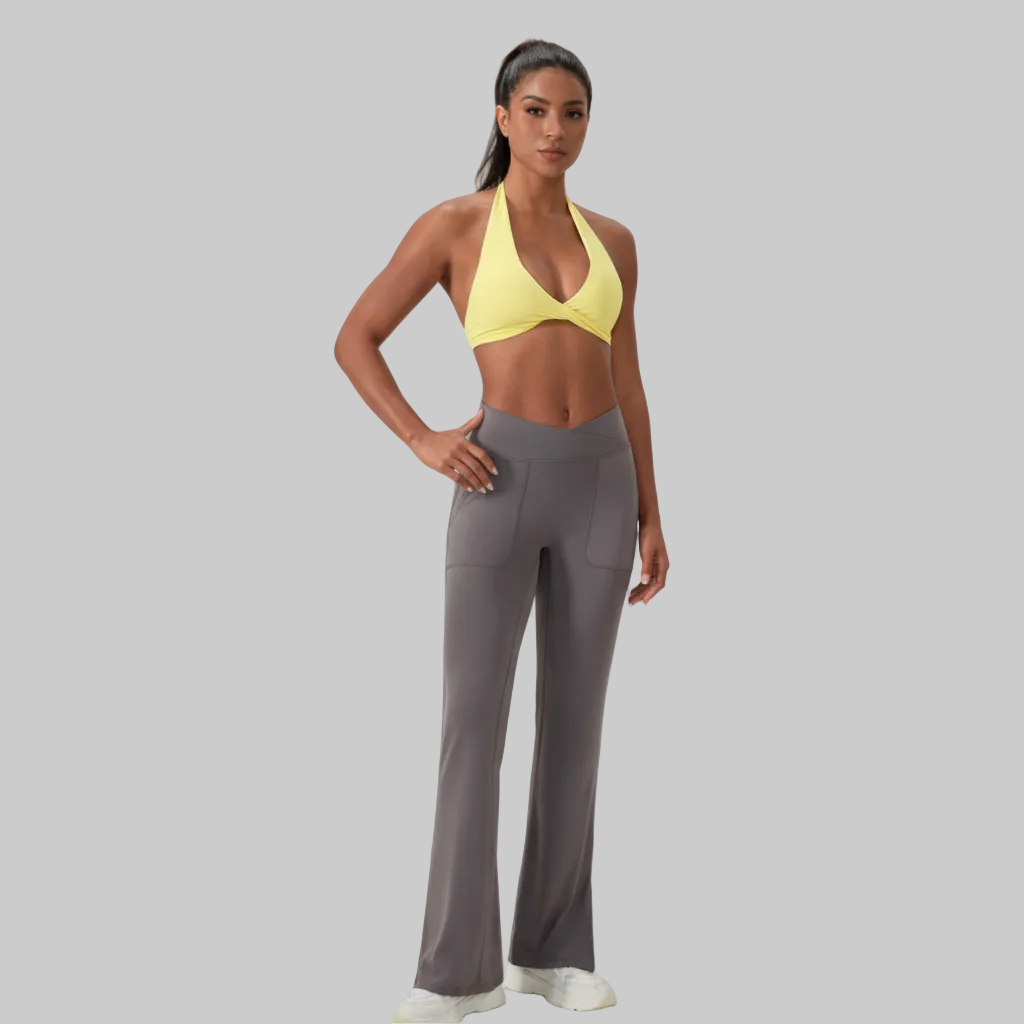 Sculpt Halter Sports Bra – Deep V Backless Gym Top - NORDUM.SHOP