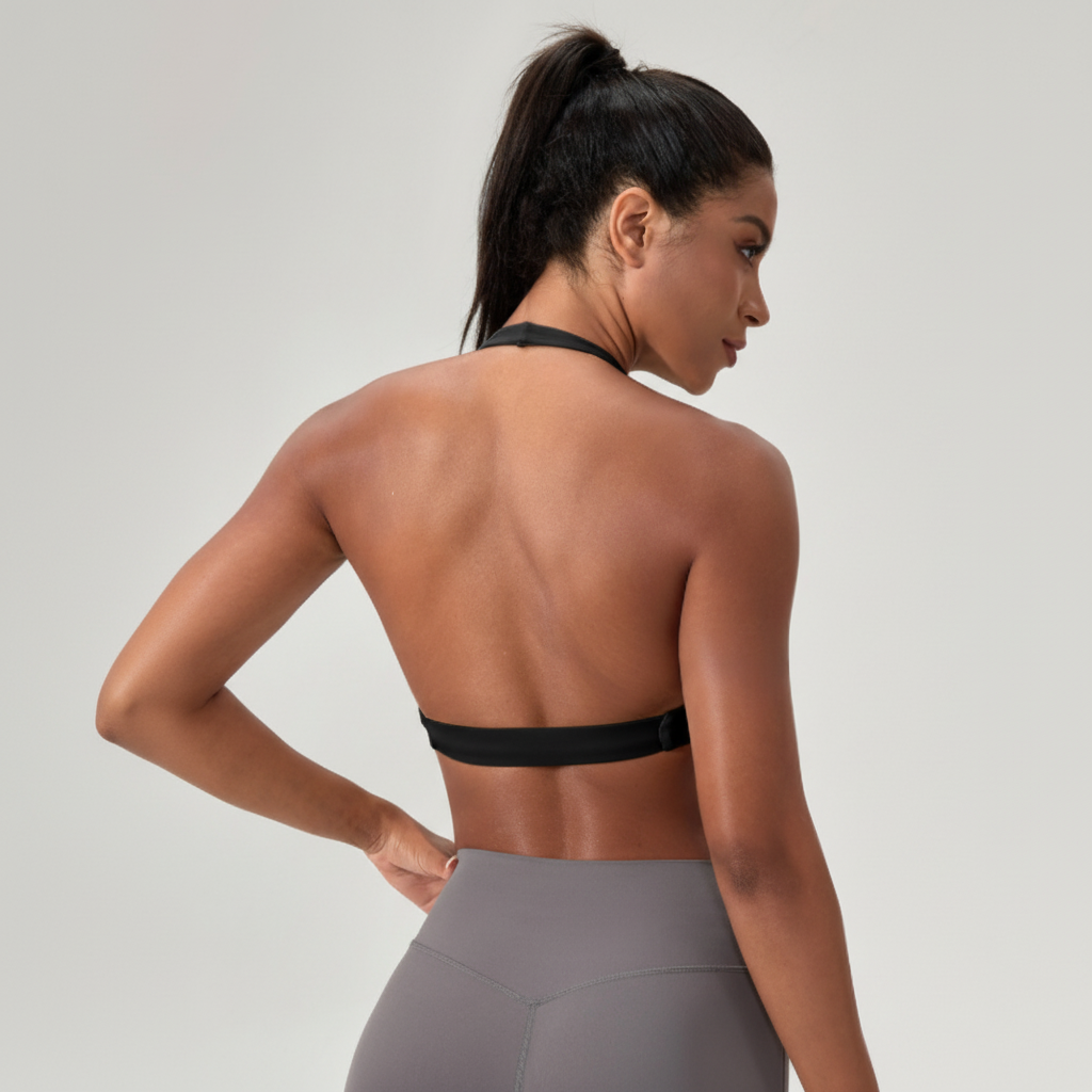 Sculpt Halter Sports Bra – Deep V Backless Gym Top - NORDUM.SHOP