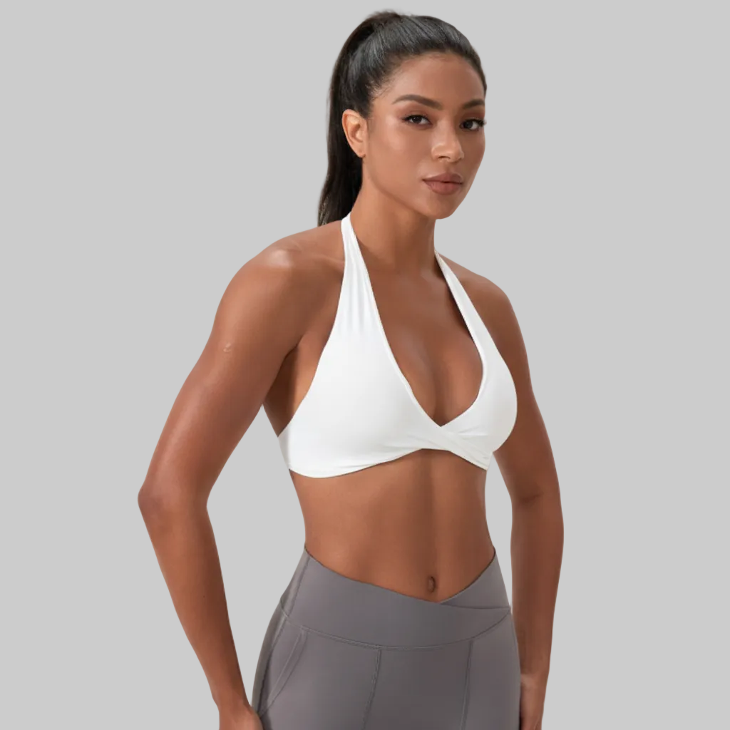 Sculpt Halter Sports Bra – Deep V Backless Gym Top - NORDUM.SHOP