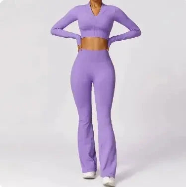 Women's Seamless Yoga Set Purple Medium Long Sleeves and Pants TwinTilt Steel Pet Feeder